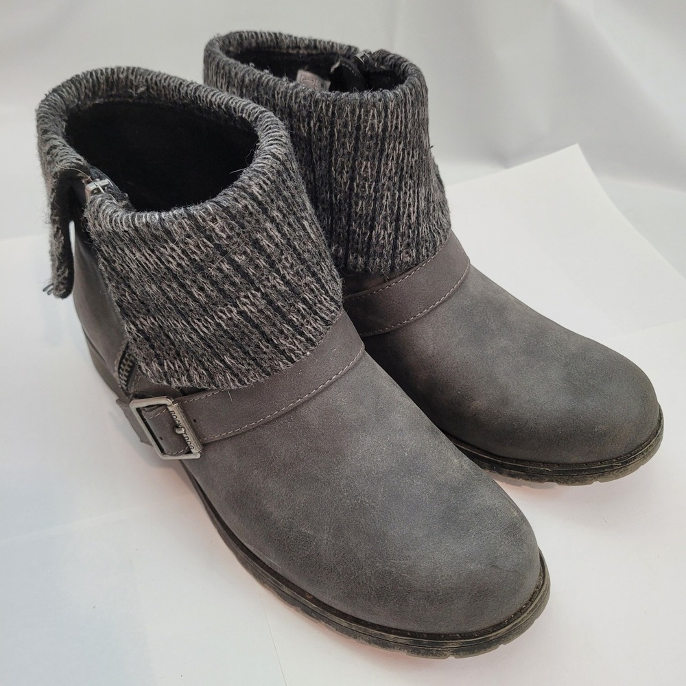 Rocket Dog Ankle Boots C429 Grey Knit Sweater Cuff Buckle Moto Booties Size 8